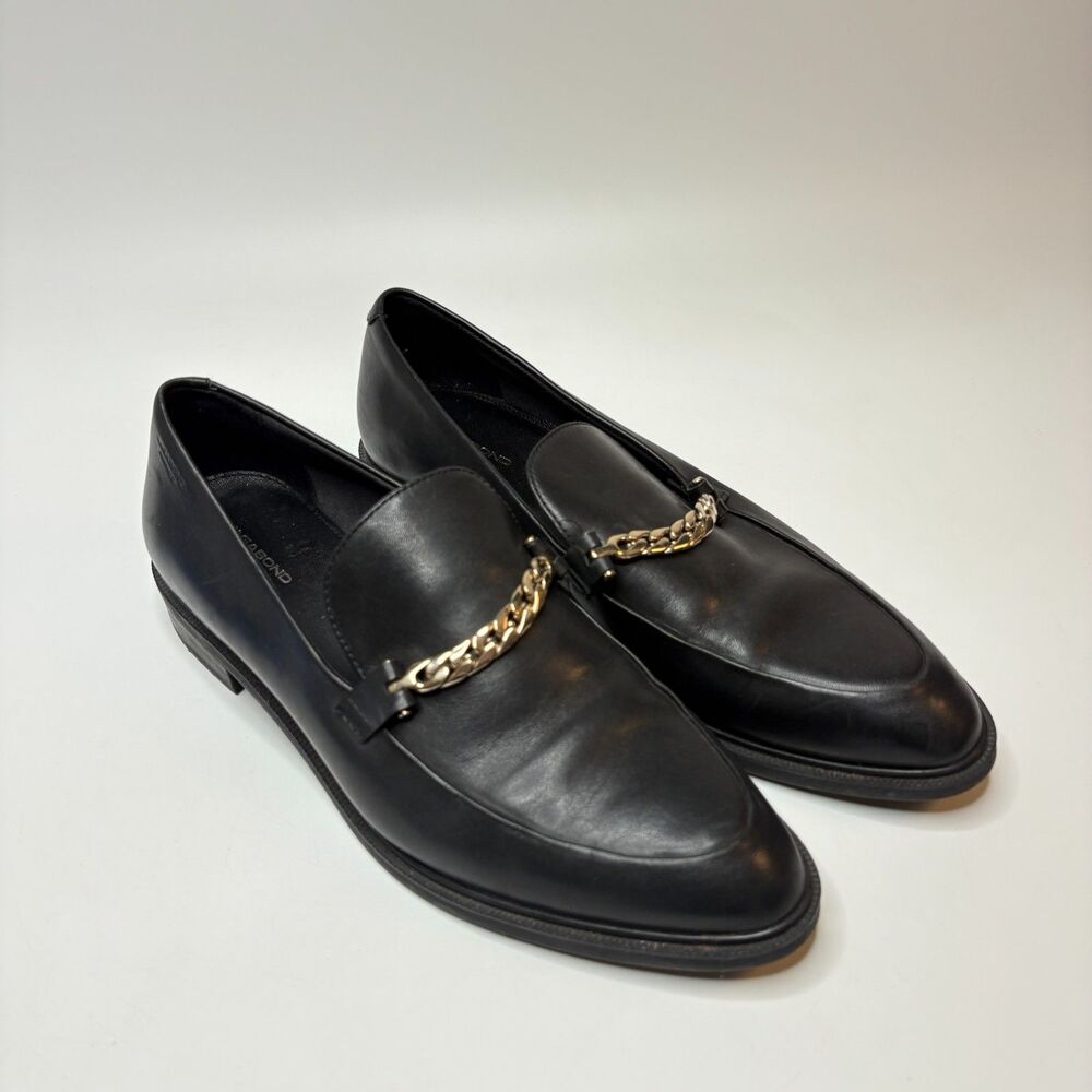 VAGABOND SHOEMAKERS Frances Black Leather Loafers w/Chain Womens Size 10